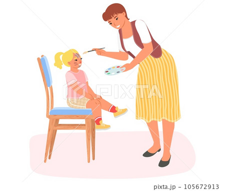 Woman beautician artist making aqua makeup for kid 105672913