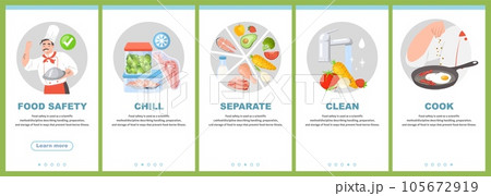Food safety onboarding mobile app page template set Food safety onboarding mobile app page template set 105672919