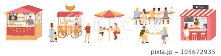 Street food festival scene set with happy people 105672935
