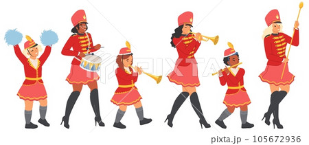 Female adults and children orchestra march vector illustration 105672936