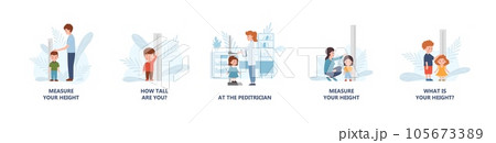 Set of children measuring height flat style, vector illustration Set of children measuring height flat style, vector illustration 105673389