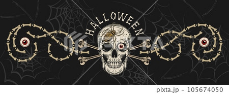 Halloween banner with skull, spider, bones, eyes Halloween banner with skull, spider, bones, eyes 105674050