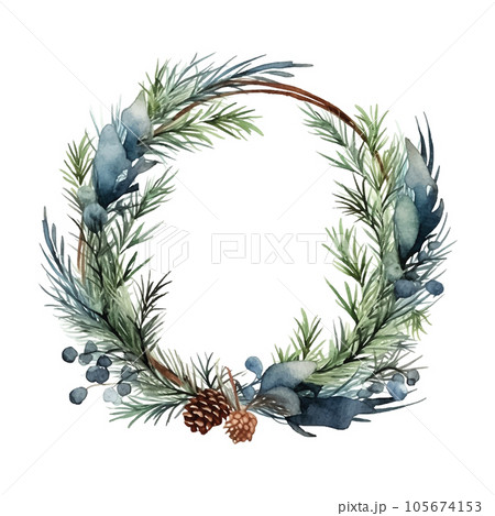 Retro christmas wreath watercolor, great design for any purposes. Watercolor illustration. Invitation card design. Invitation banner design. Vector illustration frame. Retro christmas wreath watercolor, great design for any purposes. Watercolor illustration. Invitation card design. Invitation banner design. Vector illustration frame. 105674153