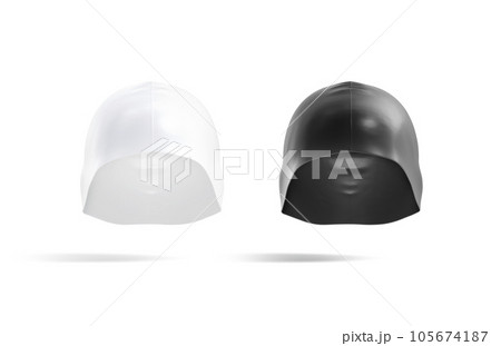 Blank black and white sport swim cap mockup, front view 105674187
