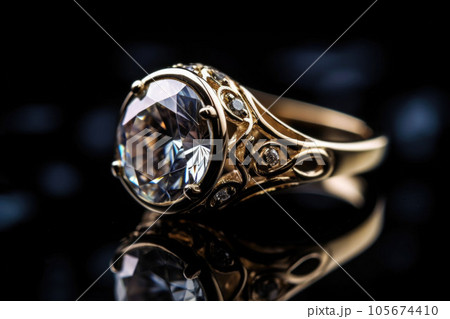 Close up diamond ring jewelry. A diamond engagement ring. Generative AI 105674410