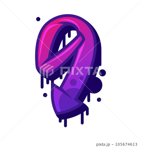 Graffiti Nine Number and Purple Bold Numeral Vector Illustration 105674613