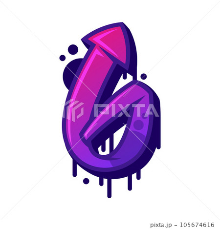 Graffiti Six Number and Purple Bold Numeralのイラスト素材