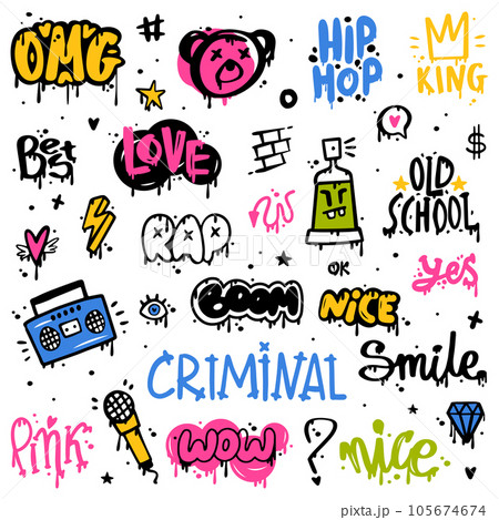 Graffiti Elements as Street Wall Painting Art Vector Set 105674674