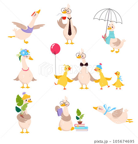 Funny Goose Character Engaged in Different Activity Vector Set Funny Goose Character Engaged in Different Activity Vector Set 105674695