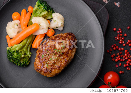 Delicious fresh fried minced fish cutlets with spices and herbs 105674766