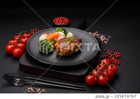 Delicious fresh fried minced fish cutlets with spices and herbs 105674767