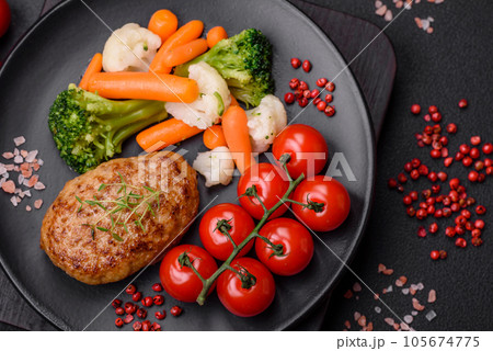 Delicious fresh fried minced fish cutlets with spices and herbs 105674775