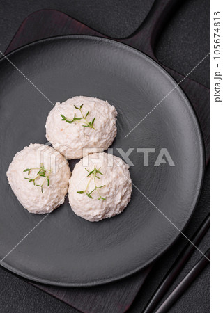 Delicious healthy steamed chicken cutlets or minced meatballs 105674813
