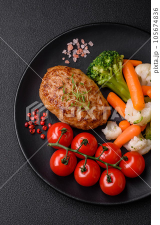 Delicious fresh fried minced fish cutlets with spices and herbs 105674836