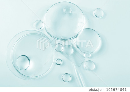 Chemical laboratory research. Abstract cosmetic laboratory. Glass model of molecules. 105674841