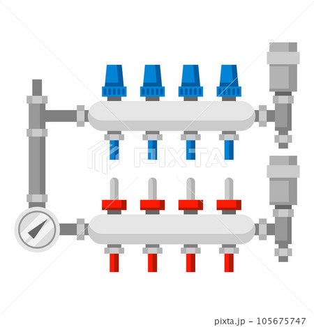 Illustration of hydronic manifolds. Industrial image of plumbing object. 105675747