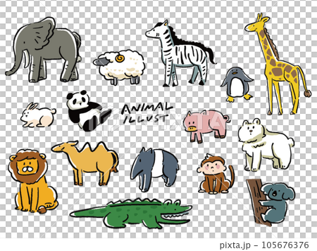 ゆるい手描き風動物のイラストセット ゆるい手描き風動物のイラストセット 105676376
