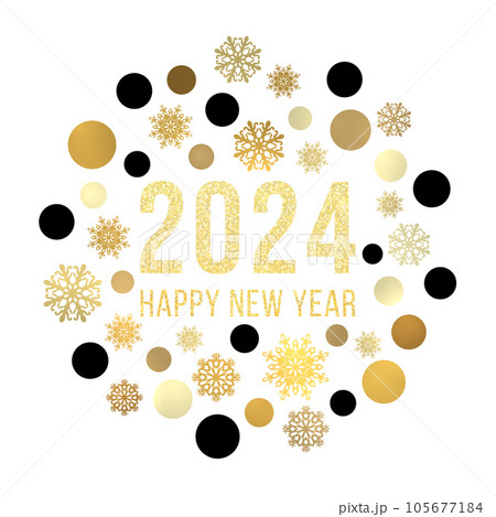 Happy New Year 2024 circle concept. Gold and...のイラスト素材
