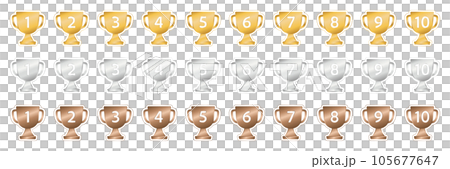 Gold, silver, bronze number icon set / illustration / victory / line / cup / decoration / trophy Gold, silver, bronze number icon set / illustration / victory / line / cup / decoration / trophy 105677647