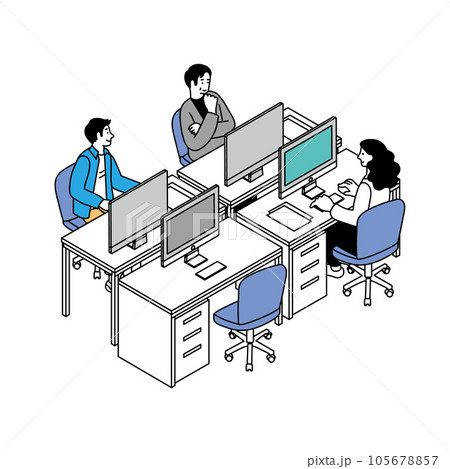 アイソメトリック構図のオフィス デスクワークをする人々のイラスト アイソメトリック構図のオフィス デスクワークをする人々のイラスト 105678857