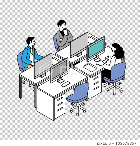 アイソメトリック構図のオフィス デスクワークをする人々のイラスト アイソメトリック構図のオフィス デスクワークをする人々のイラスト 105678857