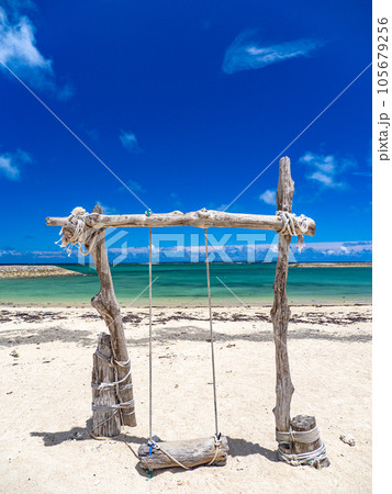 流木ブランコと海 105679256