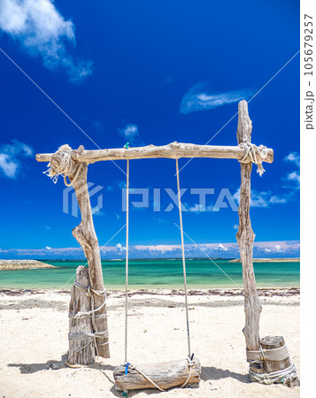流木ブランコと海 105679257