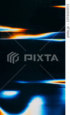 Abstract background. Glitch light. Overlay pattern. Dark black display with glowing blue orange smearing spots and lines. 105680853