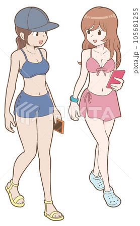 水着の女性【2人・ビキニ・かわいい・おしゃれ・ギャル・日焼け・夏休み・海水浴・女子大生】 105681255