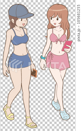 水着の女性【2人・ビキニ・かわいい・おしゃれ・ギャル・日焼け・夏休み・海水浴・女子大生】 105681255