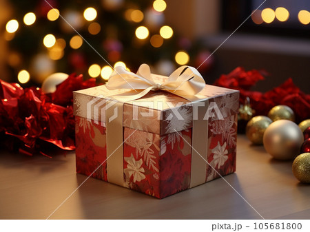 AIイラスト、クリスマスプレゼントとキラキラしたクリスマスツリー AIイラスト、クリスマスプレゼントとキラキラしたクリスマスツリー 105681800