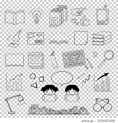 Hand drawn illustration about reading children and library and books Hand drawn illustration about reading children and library and books 105682406