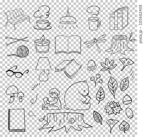 秋の季節にまつわる手描きイラストセット 秋の季節にまつわる手描きイラストセット 105682408