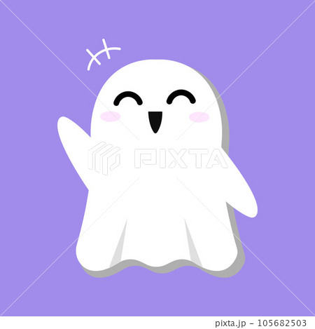 Cute Ghost. Greet with Friendly. cartoon character and flat design. Vector Illustrations for Halloween Day. 105682503