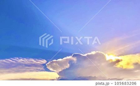 夏の夕暮れ空の太陽と雲（ベクター）背景素材 105683206