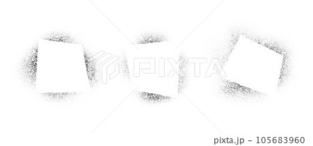 Set of geometric frames with spray stencil effect. Grunge dotted squared border collection. Faded noise texture shape bundle. Black splattered elements for text box, banner, poster, template. Vector Set of geometric frames with spray stencil effect. Grunge dotted squared border collection. Faded noise texture shape bundle. Black splattered elements for text box, banner, poster, template. Vector 105683960