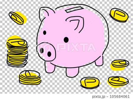 豬存錢罐的簡單線條畫插圖(點) 豬存錢罐的簡單線條畫插圖(點) 105684061