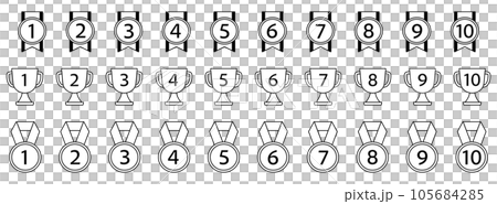 Number icon set / illustration / victory / line / ribbon / decoration / simple / ranking / ranking / medal / black and white Number icon set / illustration / victory / line / ribbon / decoration / simple / ranking / ranking / medal / black and white 105684285