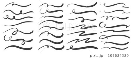 Swashes swoops and swishes calligraphy signs. Underlines hand drawn strokes. Vector symbols set. 105684389