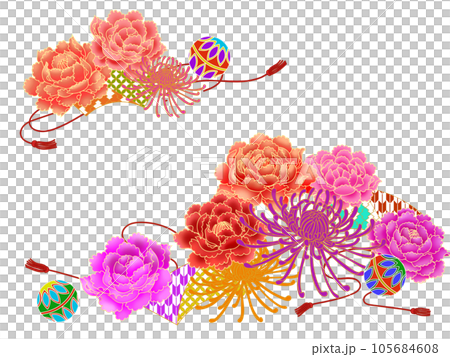 和柄　牡丹と菊と鞠　ポイントイラスト 105684608
