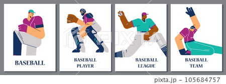 Baseball players posters set, flat vector illustration. 105684757