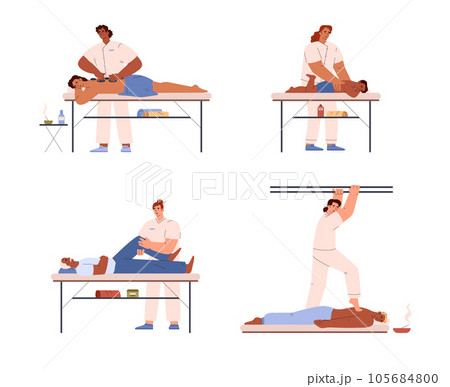Set of people getting massage flat style, vector illustration Set of people getting massage flat style, vector illustration 105684800