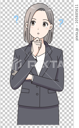 穿著西裝思考的女性動漫觸摸的插圖 穿著西裝思考的女性動漫觸摸的插圖 105685611