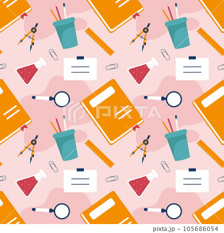 Happy Teacher Seamless Pattern Design Educational Style Elements in Template Hand Drawn Cartoon Flat Illustration 105686054