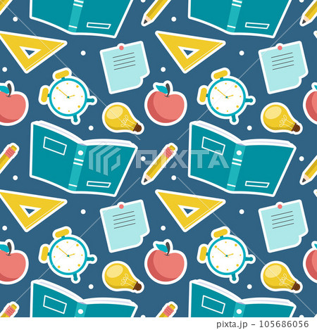 Happy Teacher Seamless Pattern Design Educational Style Elements in Template Hand Drawn Cartoon Flat Illustration 105686056