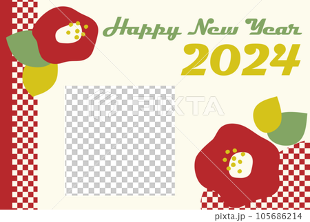 Pop camellia illustration New Year's card template Year of the Dragon 105686214