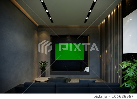 Minimal living room animation with black tones. 3D illustration rendering 105686967