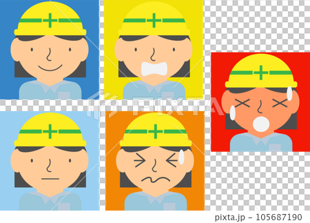 Illustration set of various facial expressions of women at the construction site of the heat index (WBGT) 105687190