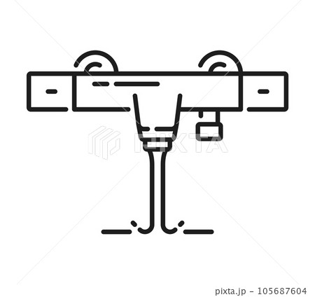 Tap kitchen and bathroom faucet outline icon. Bathroom modern tap, home bath watertap or toilet sink faucet thin line vector pictogram. House bathtub spigot valve linear icon or sign 105687604