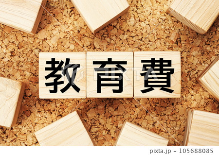 教育費　木製キューブのビジネス用語素材 105688085
